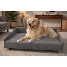 Cama Luxo Box Sofá para Cachorro Gato Pet Grande Pés em Madeira com Suede 80cm