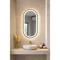 Lojas 3B Espelho Oval Jateado Lapidado com LED Bivolt 3 Cores Touch Screen Horizontal e Vertical Salão 80x60 e 90x70
