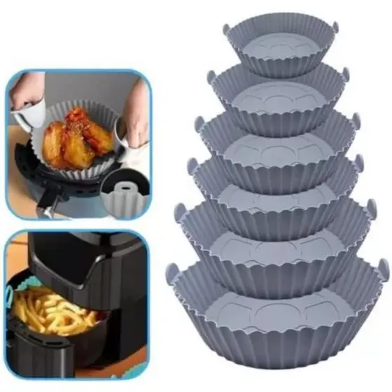 Kit 6 Formas Airfryer Tamanhos Variados Silicone Antiaderente Microondas Lavável com Alça