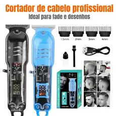Máquina De Cortar Cabelo Profissional Smart Lcd Barbeador Elétrico Transparente Sem Fio Para Homens