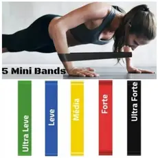 Kit Mini Band 5 Faixas Elásticas de Tensão Muscular para Treino