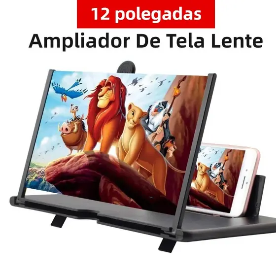Ampliador de Tela para Celular 12 Polegadas, Suporte Lente Dobrável para Vídeos, Jogos e Aula Online