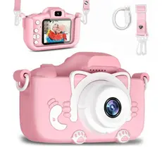 Câmera Digital Infantil Mini em Forma de Gatinho Tira Foto e Grava Vídeo Recarregável USB Antichoque