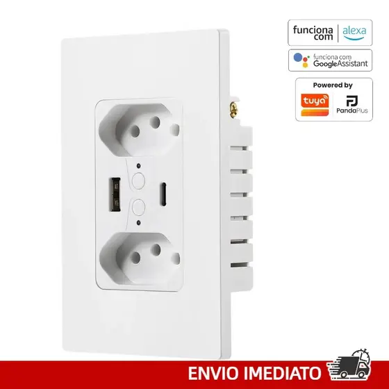 Tomada De Parede Inteligente Wifi dupla USB-C Tipo C Alexa Bivolt