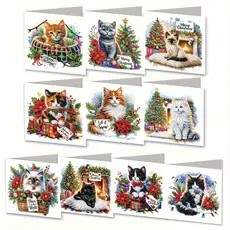 10 Peças De Cartão Comemorativo 5d Diy Painting Gato de Natal Vil