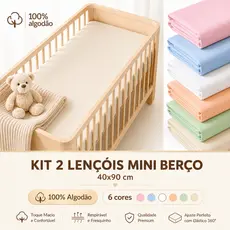 Kit com 2 lençol para mini berço 40 X 90cm com elástico em malha 100% algodão