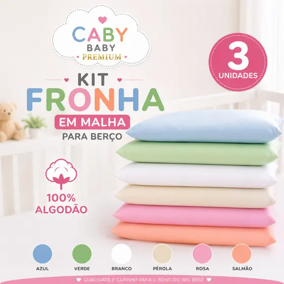 Kit 3 Fronhas 30x40 cm Infantil / Berço 100% Algodão – Macias para Travesseiro Bebê