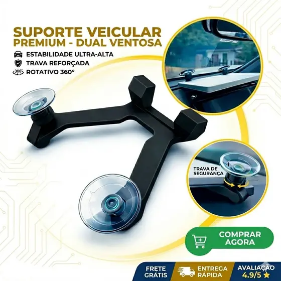 Suporte Veicular Starlink Mini Ventosa Reforçada Vidro - Preto - Carros - Caminhonetes - Caminhão