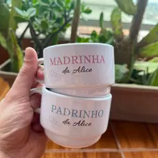 Modelo 2 | Xícara Porcelana Padrinho e Madrinha de criança, crisma, batismo 150ml com nome