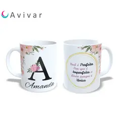 Caneca Xícara Personalizada Presente com seu Nome e frase Floral