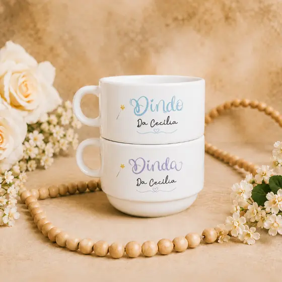 Modelo 02 | Xícara Porcelana DINDOS Padrinhos de criança, crisma, dindo, dinda, Minimalista 150ml