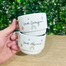 Modelo 04 | Xícara Porcelana VOVÔ, VOVÓ, te amo, presente150ml com nome