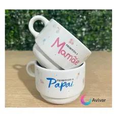 Modelo 01 | Xícara Porcelana Promovido a, papai, titio, titia, vovó, vovô, presente150ml com nome