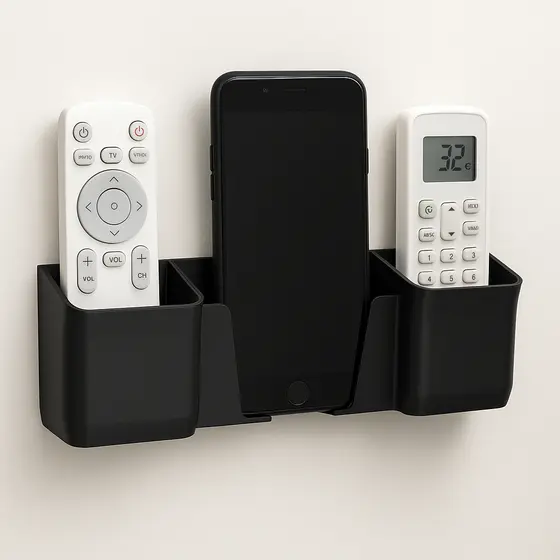 Suporte Triplo Parede Universal 2 Controles + Celular Fita dupla face Forte Preto e Branco