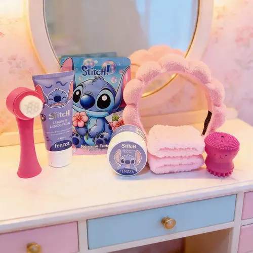 Kit Skincare Faciais Stitch Tiara Escova Limpeza Presente Fennza Menina