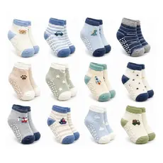 Kit 6/12/24 Pares Meias Bebê Menina E Menino Antiderrapante Variadas Menino Bebe Antiderrapante Logo 6 A 12 Meses