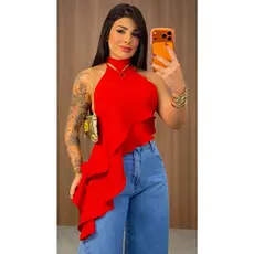 Blusa Regata Feminina Gola Alta Estilosa Elegante Tecido  Dunas Premium Liso