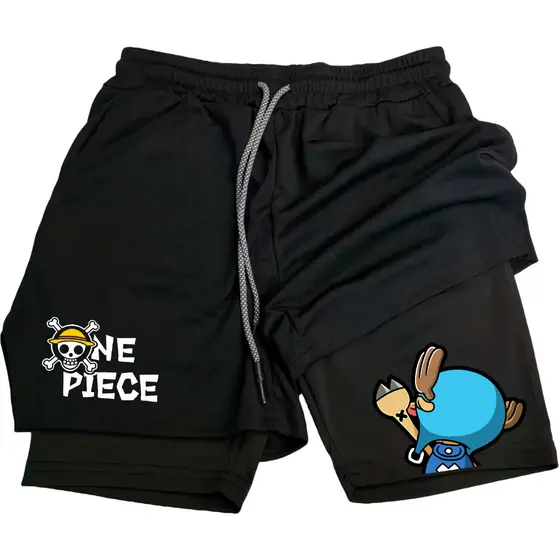 Short Compressão 2 em 1 Masculino One Piece Personagens Para Academia 0311 Moda
