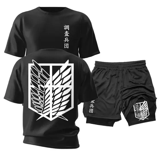 Kit Camiseta E Short Dry Fit Academia Treino Aot Attack On Titan Maestria