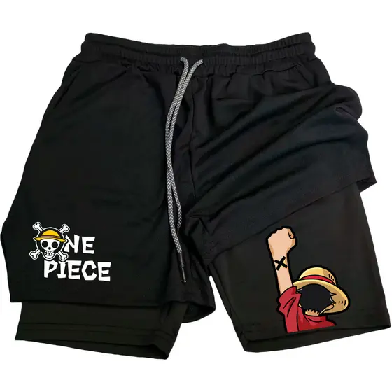 Short Compressão 2 em 1 Masculino One Piece Personagens Para Academia Moda