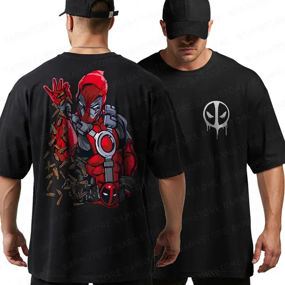 Camiseta Oversized Deadpool Musculação Grande Algodão Anime Treino Treino Moda