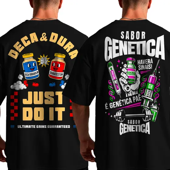 Camiseta Oversized Masculina Kit 2 Unidades Deca Dura Sabor Genética Treino  Academia 100% Algodão