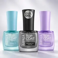 Top Coat Impala Efeito Gel - Brilho Absoluto Prolongado - Secagem 90 segundos Hipoalergênico Lançamento Esmalte Unhas