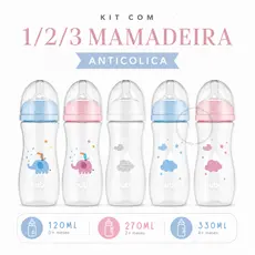 Kit Mamadeira Buba Anticólica Buba 120ml 270ml 330ml Bico Silicone