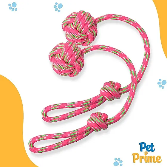 Kit 2 Brinquedo Cachorro Corda Mordedor com Bola 44 cm Rosa e Verde Savana Pet