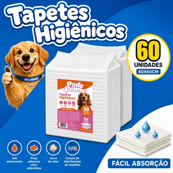Kit 2 Tapetes Higiênico 80X60 30UN PADS PRIME