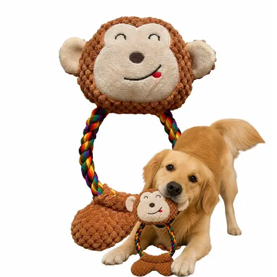 Brinquedo para Pet em Pelúcia Macaco com Corda para Cães e Gatos