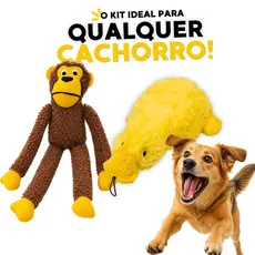 Kit Brinquedo para Cachorro Pelúcia Pato Big Duck + Macaco - Kit Macio, Divertido e Resistente
