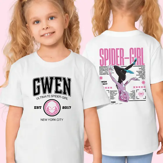 Camiseta Infantil Mulher - Aranha Gwen Stacy Moda Juvenil Geek Blusa 100% Algodão