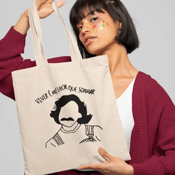Ecobag Estampada Frase Belchior Sacola Ecológica Casual Em Algodão Cru