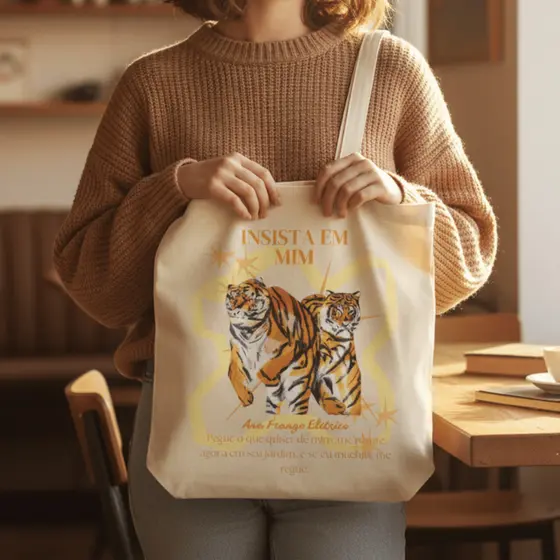 Bolsa Ecobag Ana Frango Elétrico Tigre Sacola Ecológica Casual Em Algodão Cru