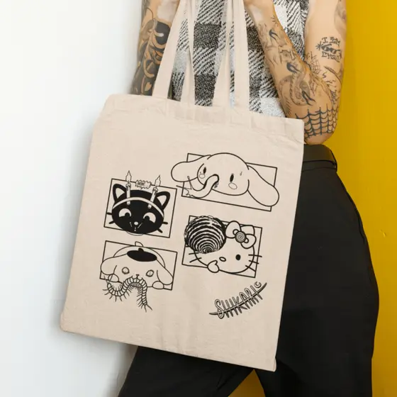 Bolsa Ecobag Hello Kitty Junji Ito Sacola Ecológica Casual Em Algodão Cru
