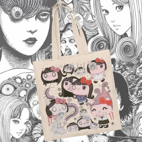 Bolsa Ecobag Junji Ito E Hello Kitty Cute Horror Sacola Ecológica Gótica Em Algodão Cru
