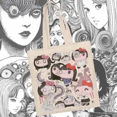 Bolsa Ecobag Junji Ito E Hello Kitty Cute Horror Sacola Ecológica Gótica Em Algodão Cru