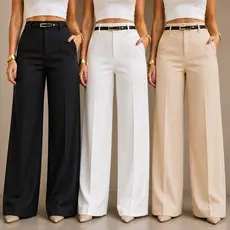 Calça Pantalona Feminina Alfaiataria Cintura Alta com Cinto