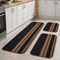 Jogo De Tapete 3 Peças Passadeira Para Cozinha de Crochê Luxo Antiderrapante Decorativo Liso Listra