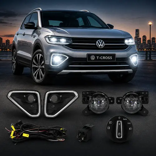 Kit Farol Milha Led T-cross Cromado 2025 Botão Original Neblina Serra Serração Farol Farolete Baixo Alto Noite Estrada R