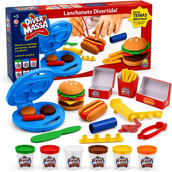 Kit Massinha Lanchonete Com Moldes Divertida Brinquedo Infantil 6 Potes De Cores Massa Modelar Soft Forminha Colorida