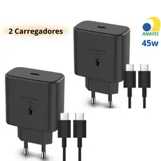 Kit 2 Carregador 45W Turbo Tipo C Compatível Galaxy A50 A72 S20 Fe S21+ S22 S23 Ultra S24 Lehmox