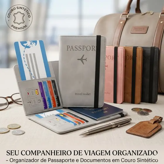 Carteira Porta Passaporte Proteção RFID Porta Documentos Cartões Dinheiro Viagem Premium Unissex