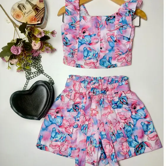 Krica Kids - Conjunto Infantil Stitch Menina Blogueirinha Verão Festa