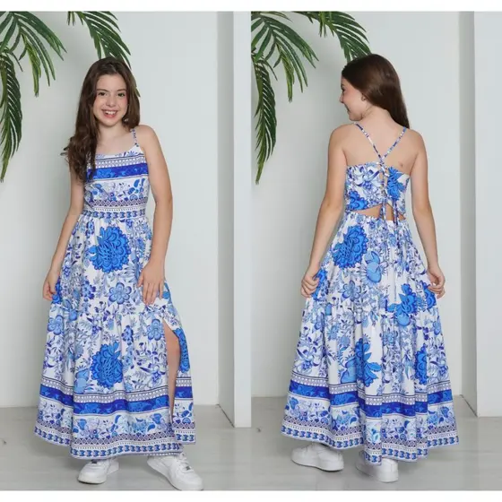 Krica Kids - Vestido Longo Juvenil Menina Festa Costas Vazadas Lastex
