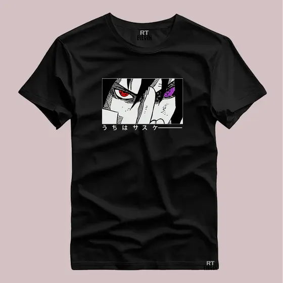 Camiseta Basica Camisa Sasuke Uchiha Sharingan Rinnegan Naruto Shippuden Camiseta 100% Algodão 30.1 envio rápido