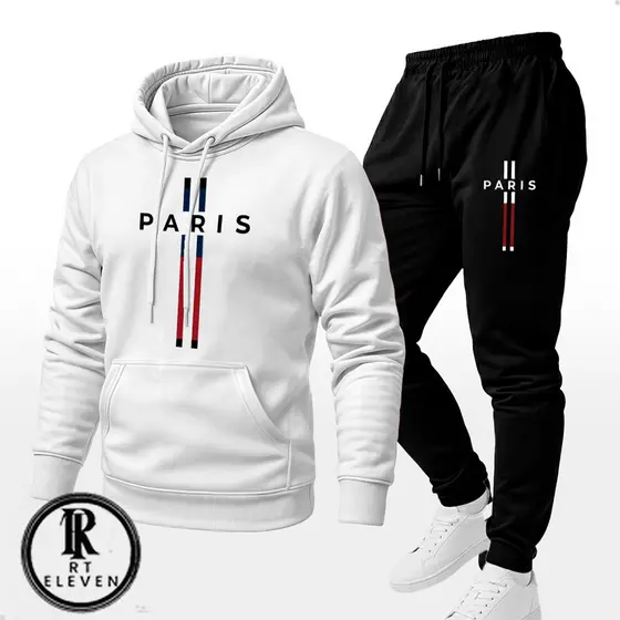 Conjunto Moletom Unissex Estampado Paris Calça Moletom e Blusa de frio Com Capuz e Bolso Canguru Blusão Unissex Lançamen