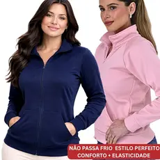 Jaqueta  Feminina Moletom Elastano com Zíper Frontal Casaco Inverno Moda Casual Bomber Blogueira