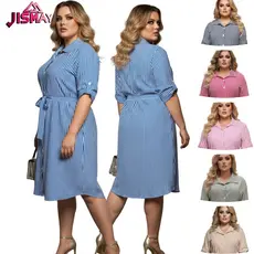Chemise Feminina Listrada com  Manga ajustavel com Botão plus size G1 G2 G3